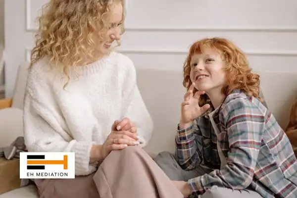 Happy mother and child after sorting child arrangements mediation Sutton