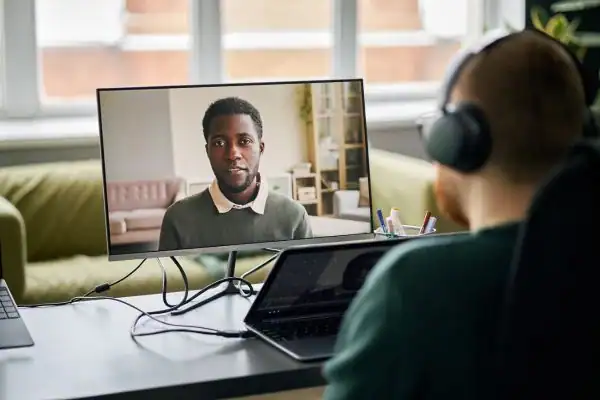 Man attending online mediation Sutton MIAMS session